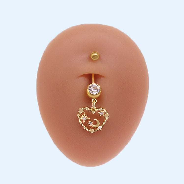 Heart Shape Butterfly Cat Zircon Stainless Steel Navel Ring