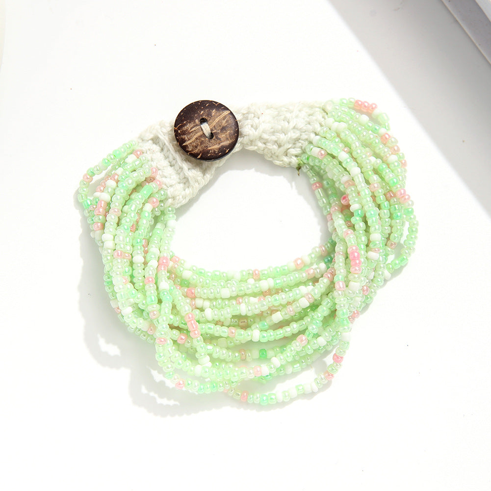 Bohemian Geometric Glass & Crochet Bead Woven Bracelet Set for Women