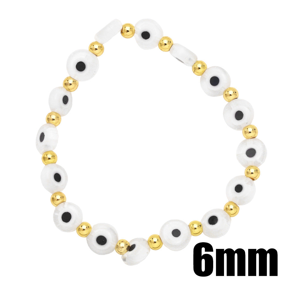 Fashion Resin Evil Eye Copper Bracelet - Colorful 6mm Beaded Lucky Charm