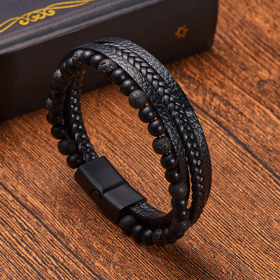 Hip-Hop Cross Alloy Men's Multi-Layer Leather Beaded Bracelet