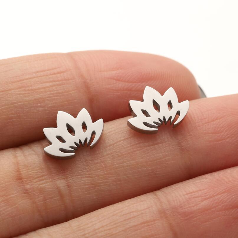 1 Pair Modern Lotus Hollow Out Stainless Steel Stud Earrings