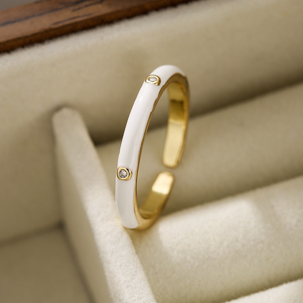 Simple Style 18K Gold Plated Zircon Enamel Open Ring