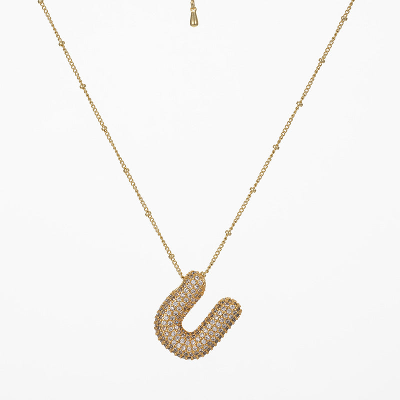 IG Style Minimalist Letter Zircon Pendant Necklace - Gold & Silver Plated