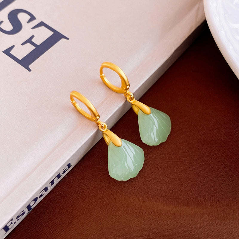 Elegant Leaf Fan-Shaped Copper Drop Earrings