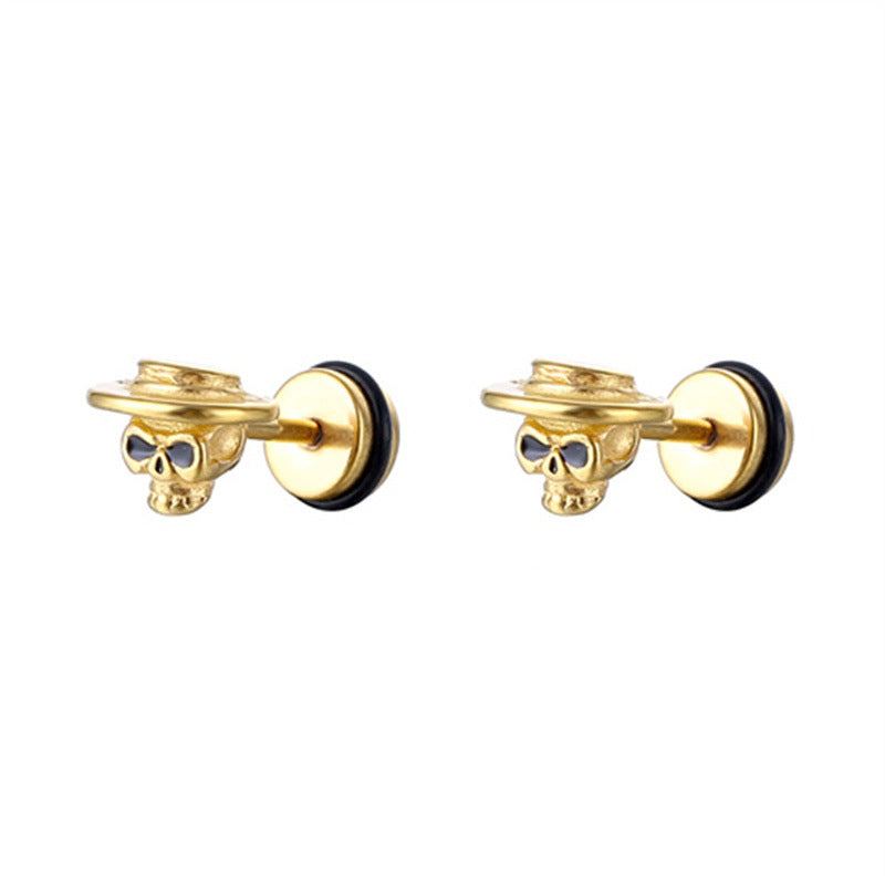 Fashion Skull Stainless Steel Hat Stud Earrings