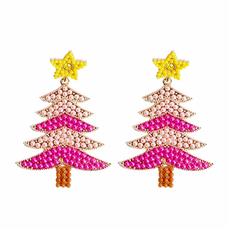 1 Pair Classic Cartoon Christmas Tree Rhinestone Drop Earrings