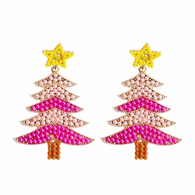 1 Pair Classic Cartoon Christmas Tree Rhinestone Drop Earrings