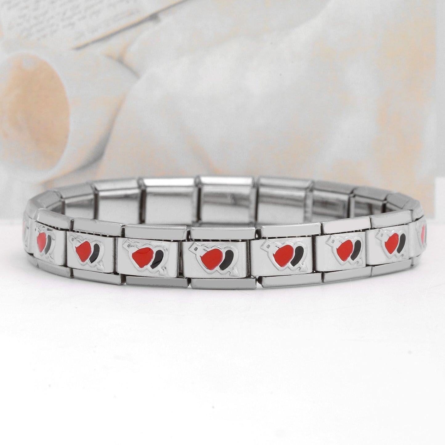 Stainless Steel Leaf Crown Flower Heart Gemstone Modular Bracelet