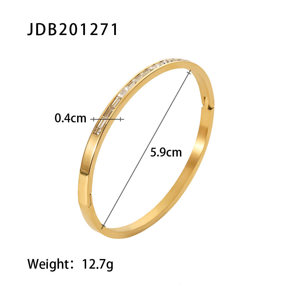 Minimalist Geometric Zircon Stainless Steel Bangle Bracelet