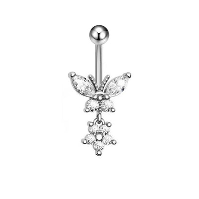 Fashion Star Butterfly Zircon Belly Ring - Stainless Steel & Copper Inlay Body Jewelry