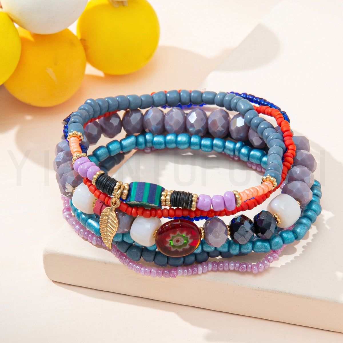 IG Style Bohemian Multicolor Glass Beaded Layered Wrap Bracelet