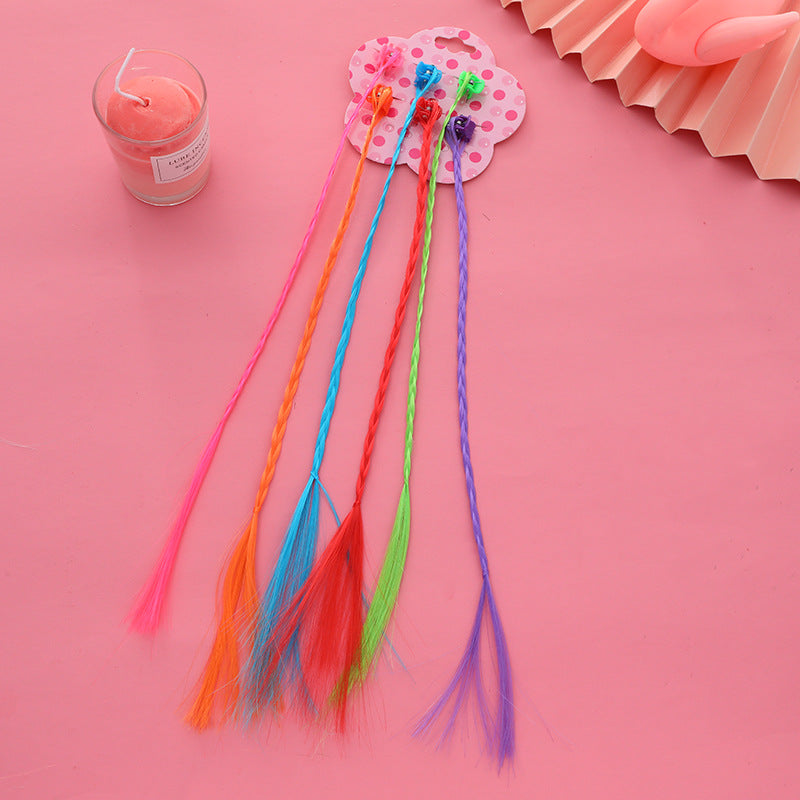Children's Braided Colorful Hair Clip Wig Headdress for Stage Performance