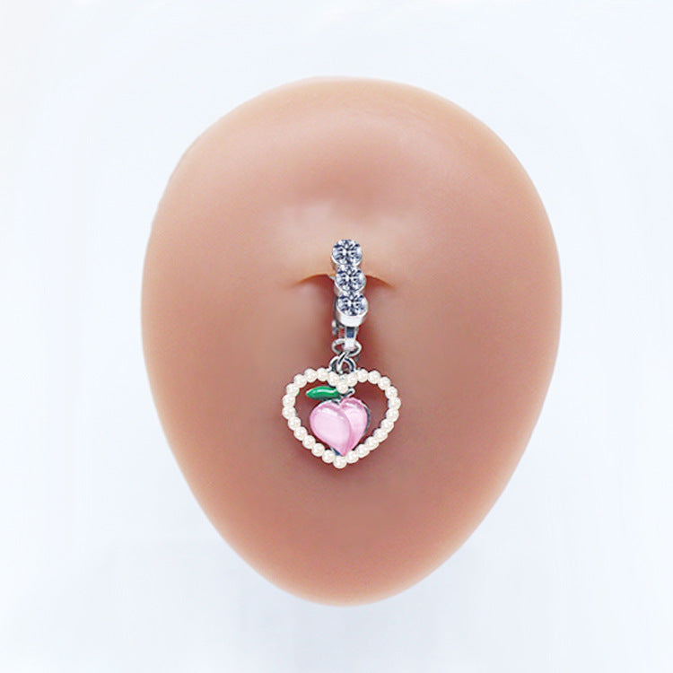 Casual Heart-Shaped Opal and Rhinestone Belly Ring Set in Stainless Steel and White Gold Plating