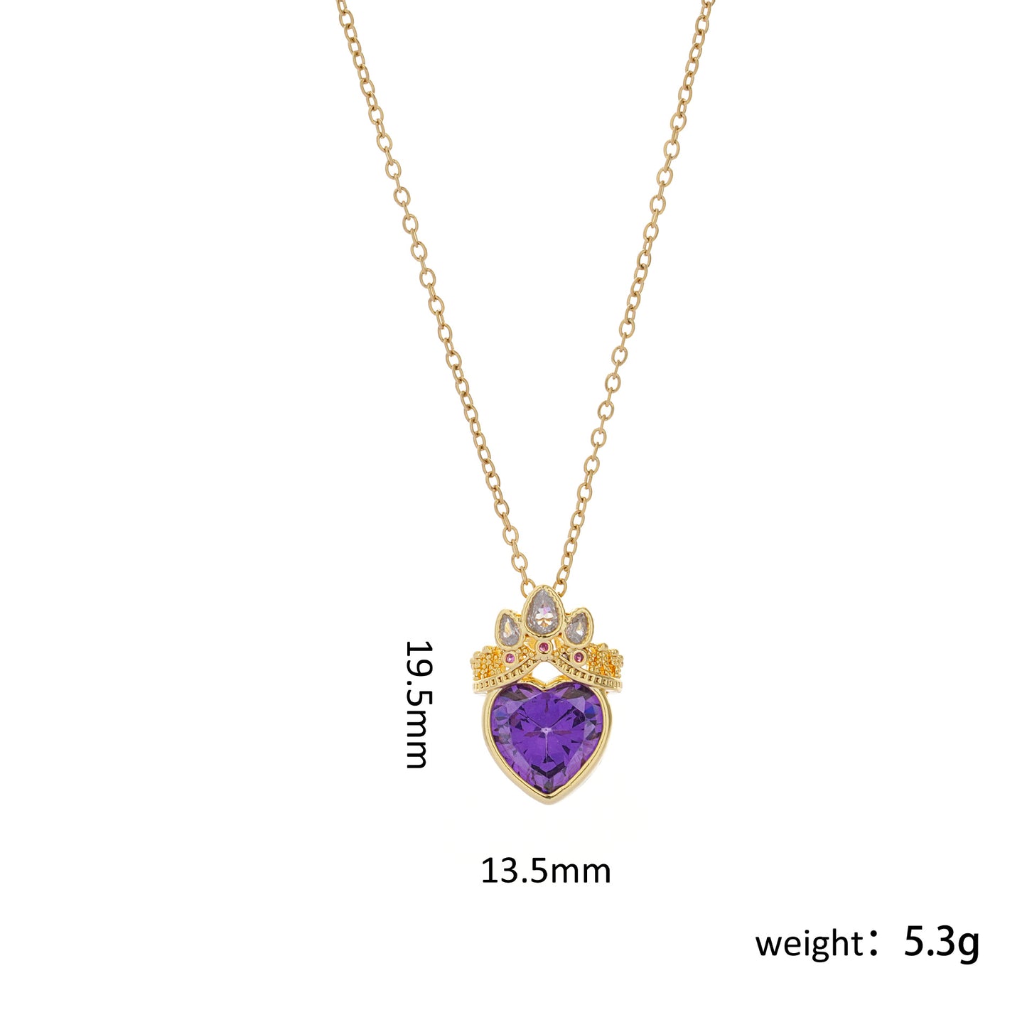 Gold Plated Heart Crown Pendant Necklace - Titanium Steel Pink Clavicle Chain