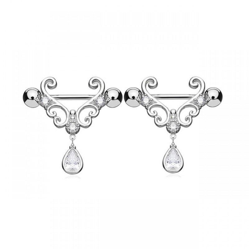 1 Piece Nipple Rings & Studs Punk Cool Style Water Droplets 316L Stainless Steel  Copper Inlay Zircon White Gold Plated Nipple Rings & Studs