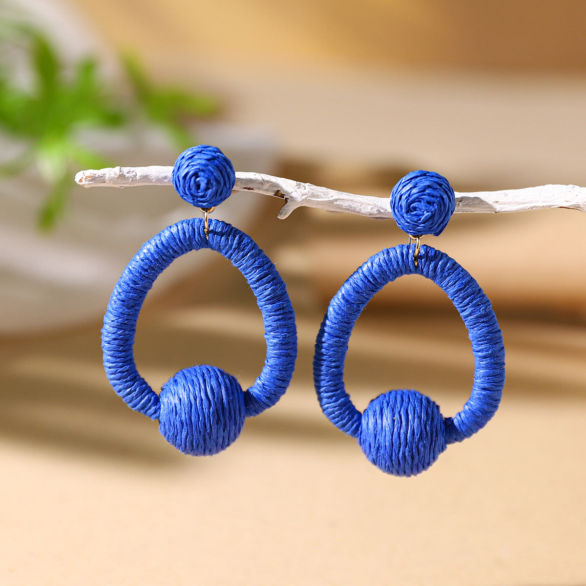 Bohemian Rattan Circle Braid Straw Drop Earrings for Vacation