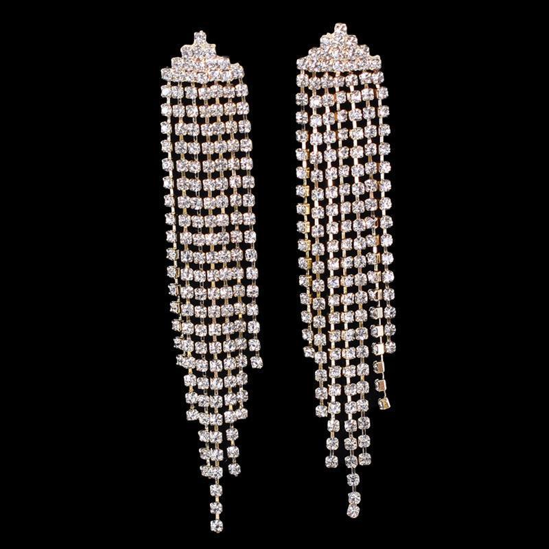 Elegant Crystal Long Cross Drop Earrings for Women