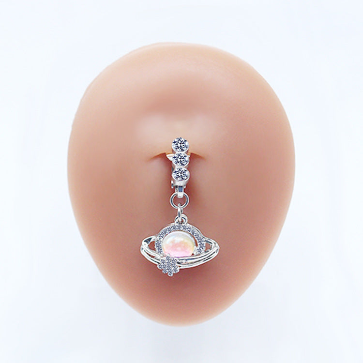 Casual Heart-Shaped Opal and Rhinestone Belly Ring Set in Stainless Steel and White Gold Plating