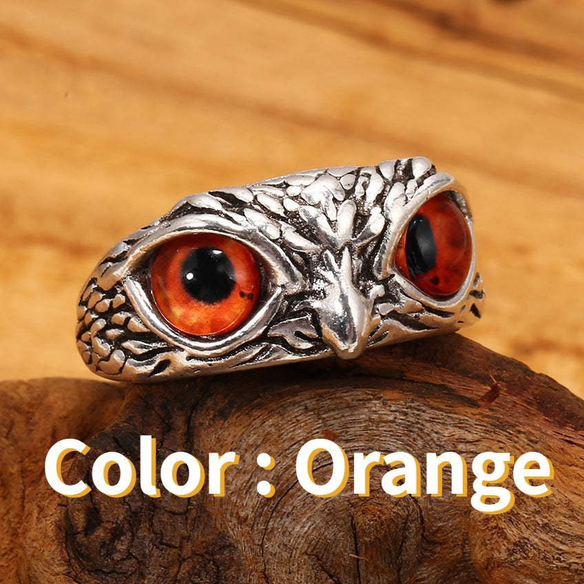 Retro Blue-Eyed Owl Adjustable Unisex Ring