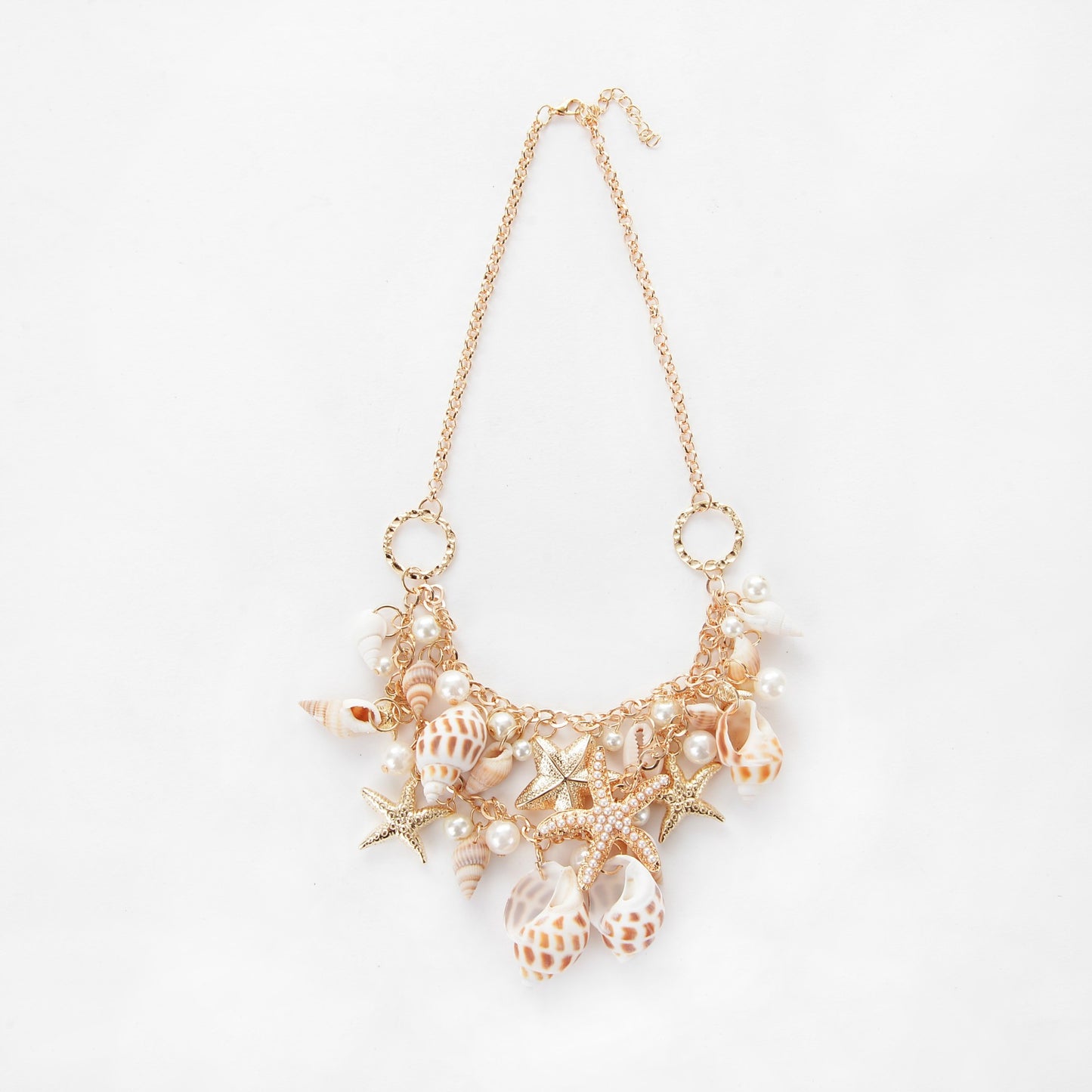 Beach Starfish Conch Alloy Pendant Necklace with Bohemian Shell Bracelet