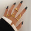 Fashion Snake Moon Pearl Ring Set - 6 Piece Metal Knuckle Rings