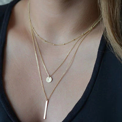 Simple Style Layered Round Pendant Necklace for Women