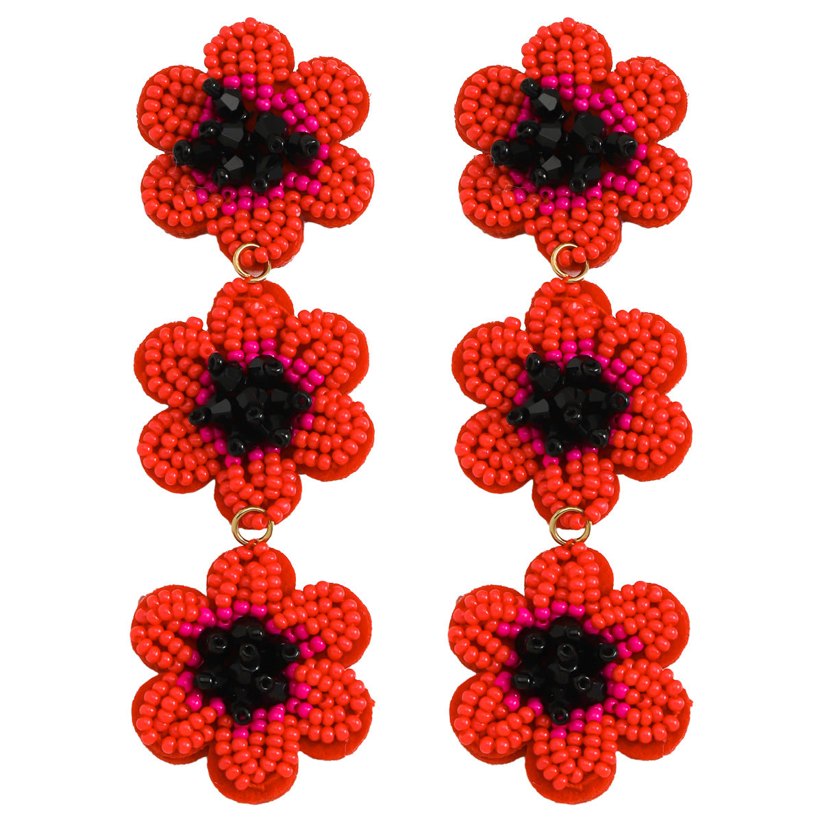 1 Pair Vintage Geometric Flower Seed Bead Drop Earrings