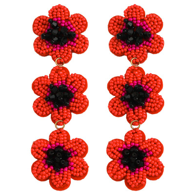 1 Pair Vintage Geometric Flower Seed Bead Drop Earrings