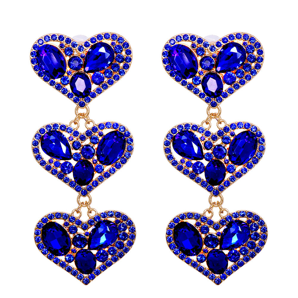 Fashion Geometric Heart Pendant Diamond Stud Earrings