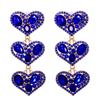 Fashion Geometric Heart Pendant Diamond Stud Earrings