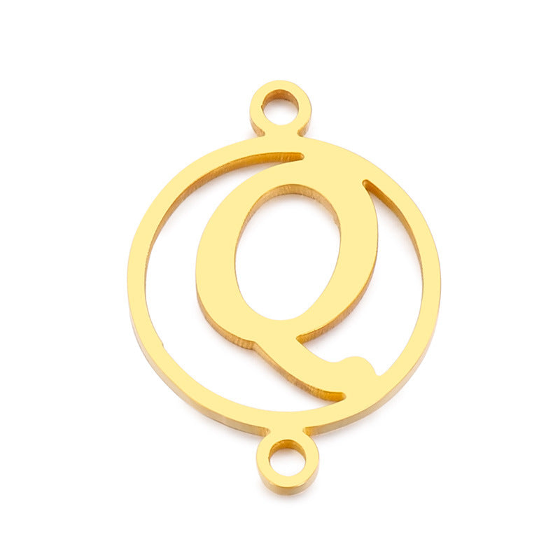 "Stainless Steel Geometric Double Circle Hollow Letter Pendant Necklace"