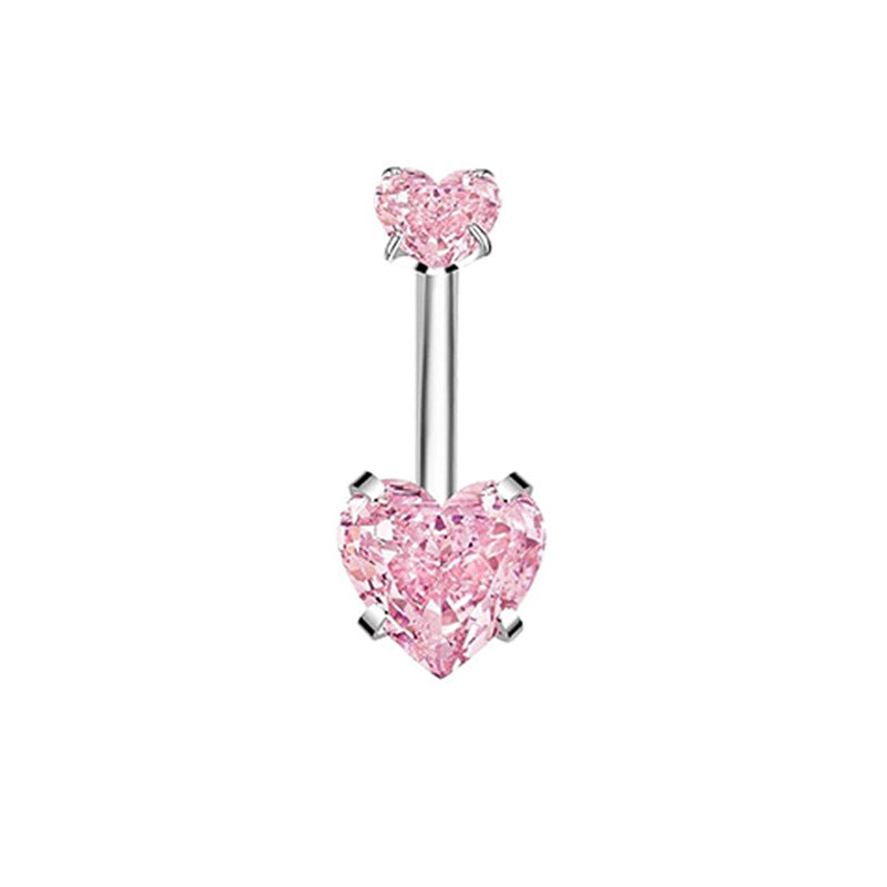 1 Piece 1 Set Belly Rings Hip-Hop Heart Shape 316 Stainless Steel  Inlay Zircon Belly Rings