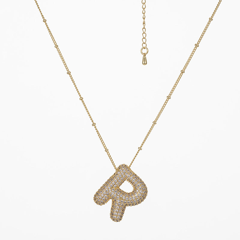 IG Style Minimalist Letter Zircon Pendant Necklace - Gold & Silver Plated