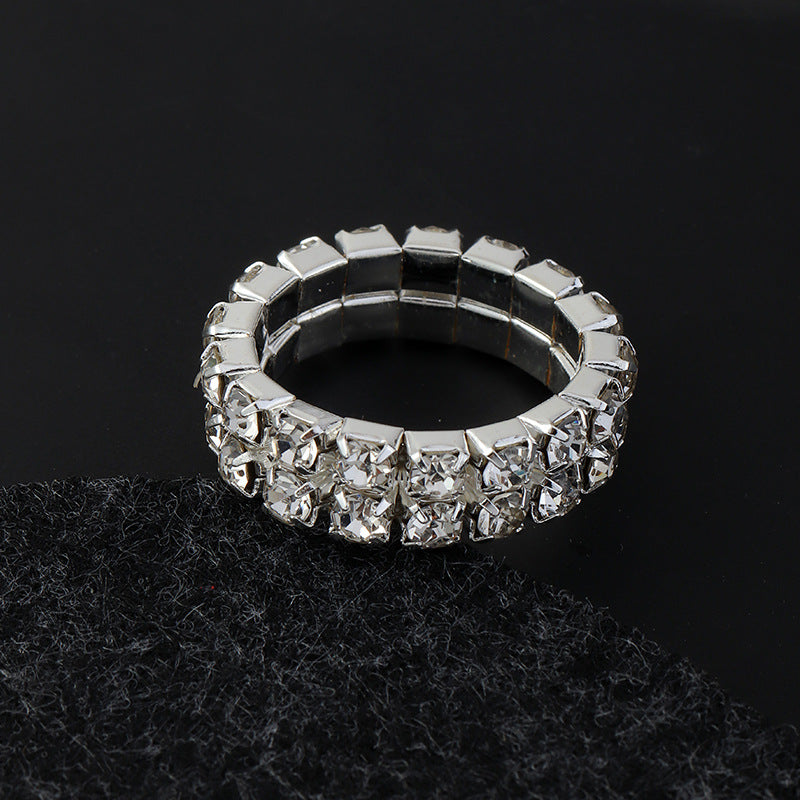 Wholesale Multi-Row Rhinestone Elastic Ring