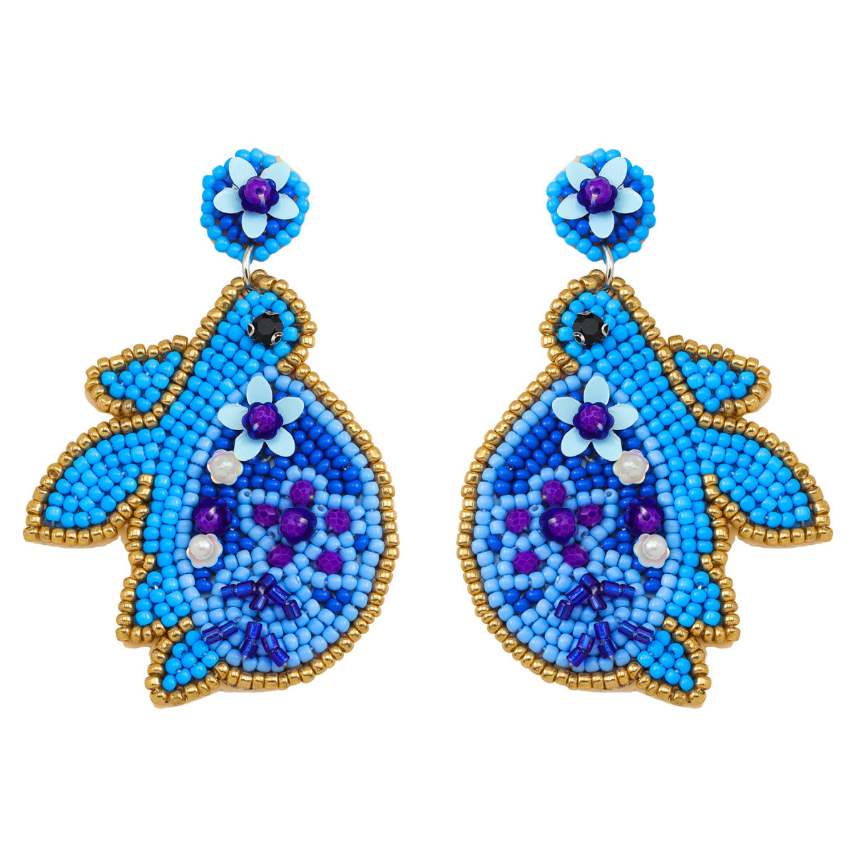 Pair of Cute Flower & Ocean-Themed Beaded Tassel Drop Earrings