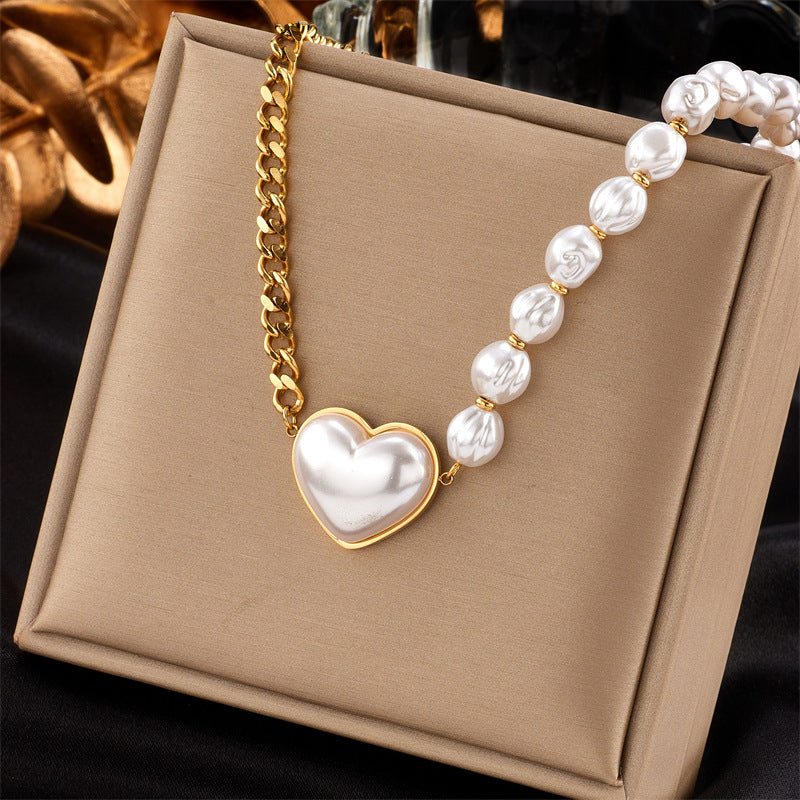 Baroque Butterfly Pearl 18k Gold Plated Layered Necklace with Heart and Starburst Pendant