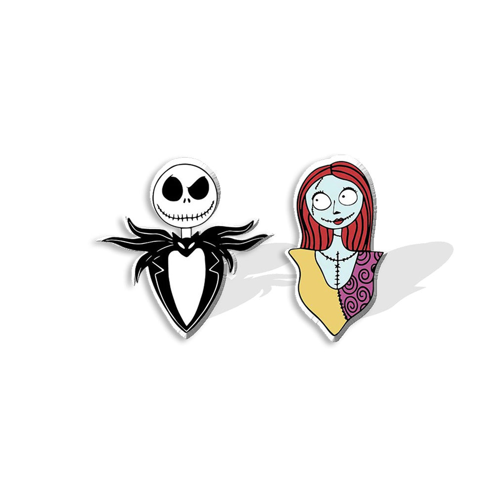 Cartoon Character Acrylic Asymmetric Earrings - Jack Skellington Design