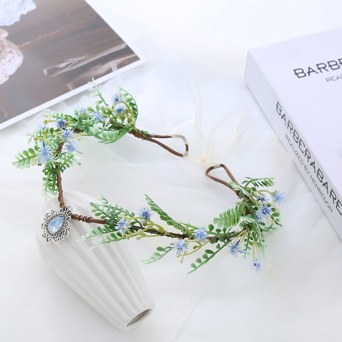 Unisex Fairy Flower Crystal Rhinestone Hair Crown Headband for Weddings and Cosplay