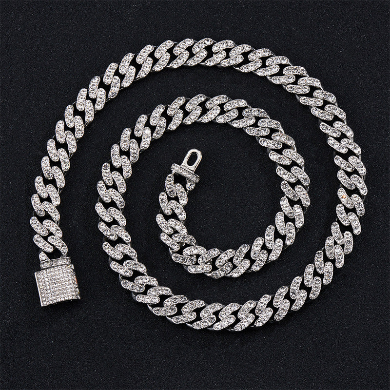 Hip-Hop Geometric Zinc Alloy Rhinestone Cuban Chain Necklace for Men