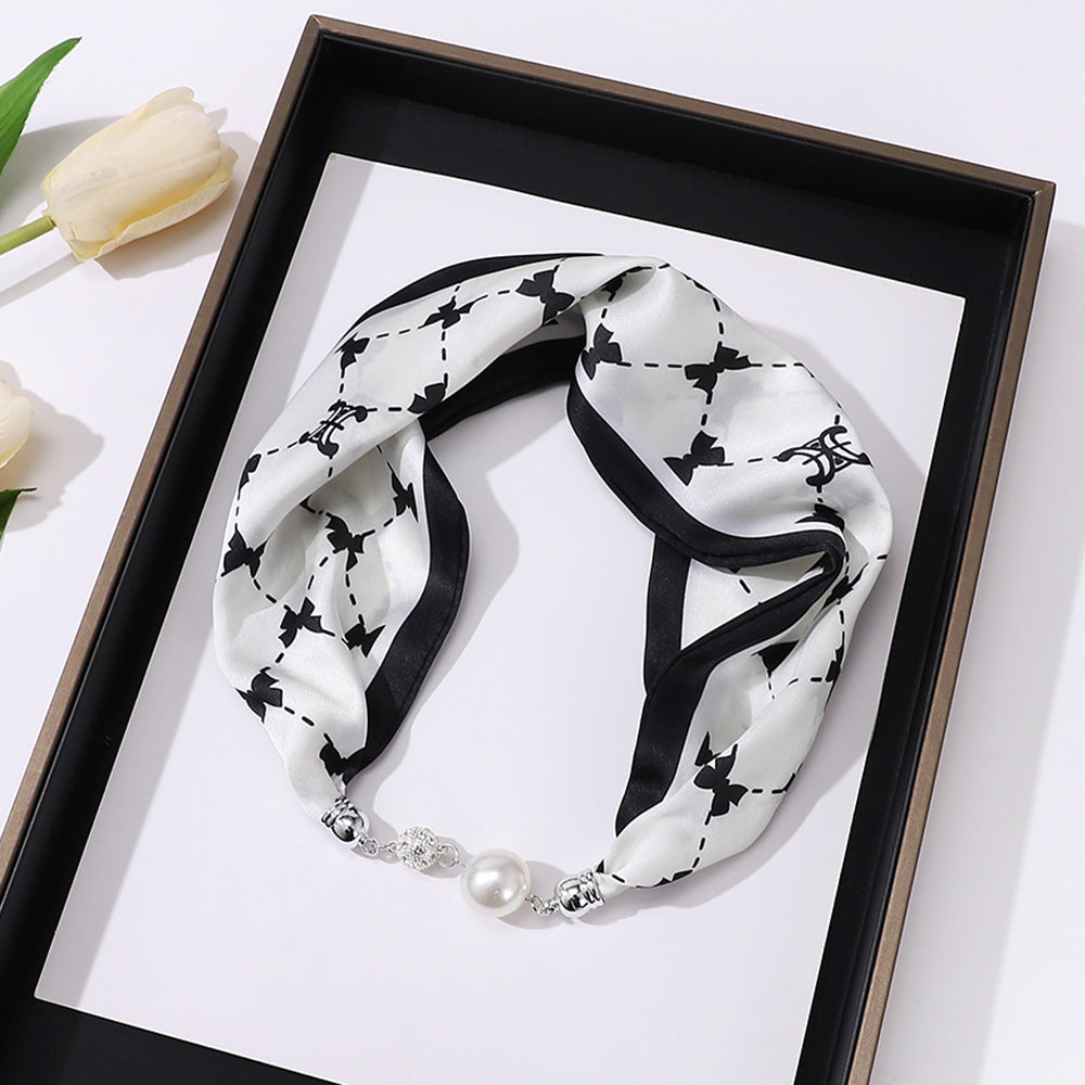 Women's Elegant Silk Print Scarf with Magnetic Letter Design