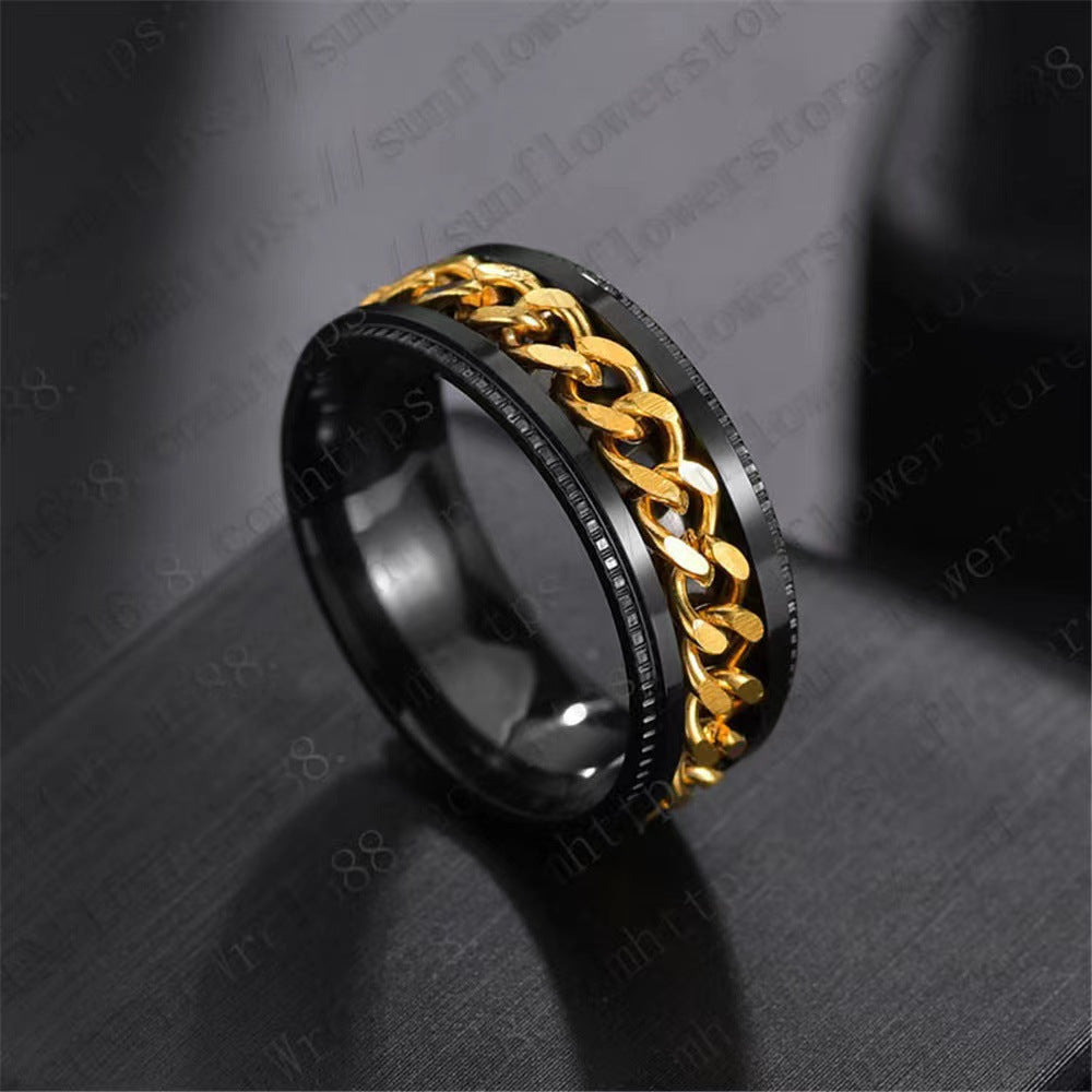 Simple Geometric Titanium Steel Embossed Chain Spinner Ring