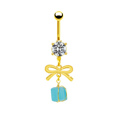 1 Piece Gold Plated Bow Knot Belly Ring with Colorful Acrylic Rhinestones