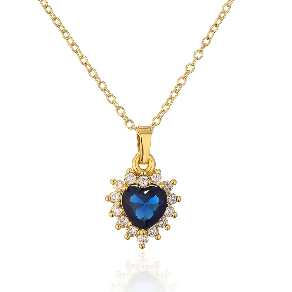 18k Gold Plated Copper Zircon Heart Geometric Pendant Necklace