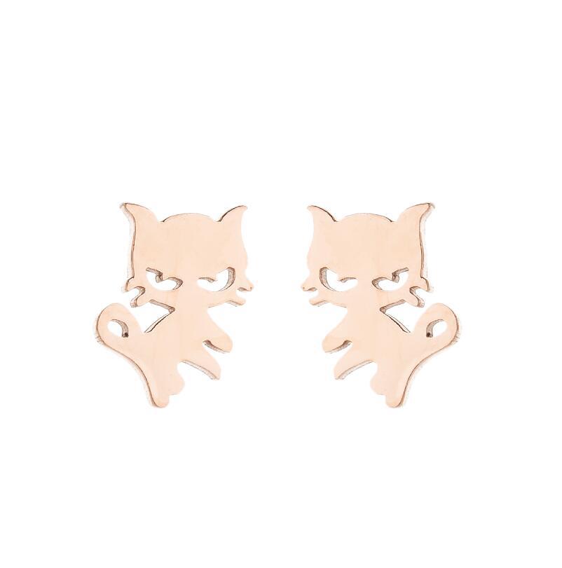 Fashion Stainless Steel Animal Ear Studs - Black Cat & Dog Design