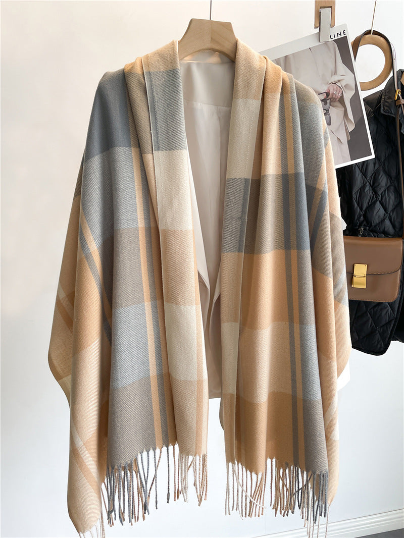 Korean Plaid Scarf Unisex Autumn Winter Warm Shawl Long Tassel Imitation Cashmere