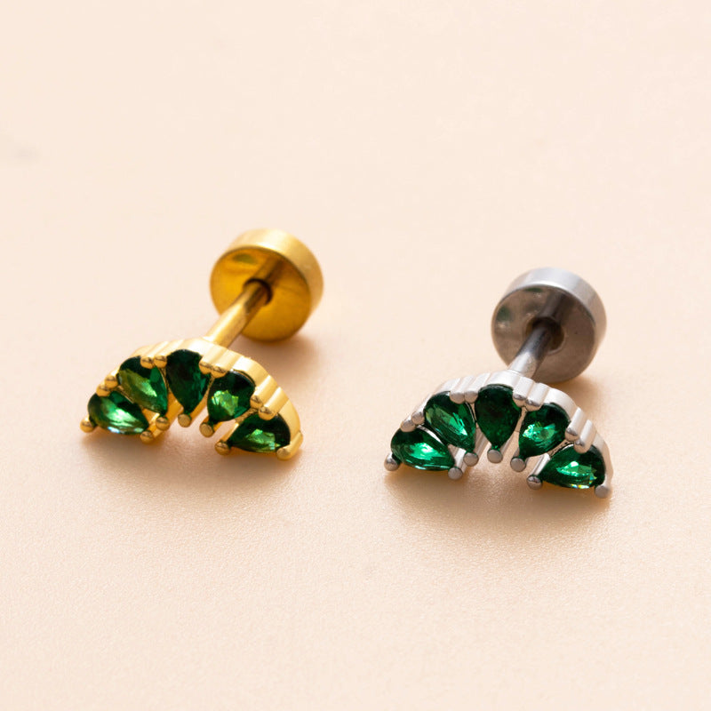 18K Gold Plated Geometric Flower Zircon Ear Cartilage Studs with Stainless Steel Rod