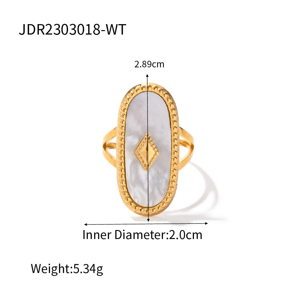 INS Style Oval Stainless Steel 18K Gold Plated Ring with Natural Stone