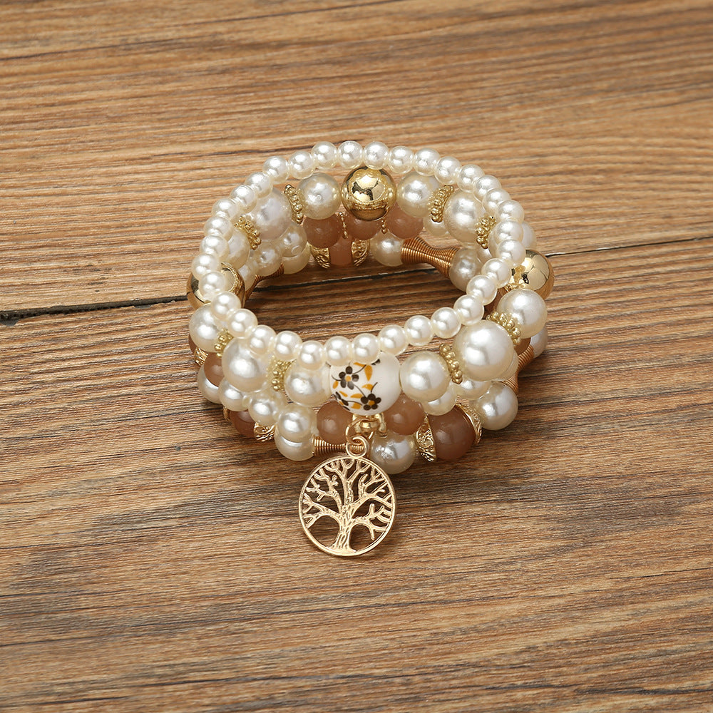 4 Piece Starfish Tree Pearl Beaded Women's Bracelet Set