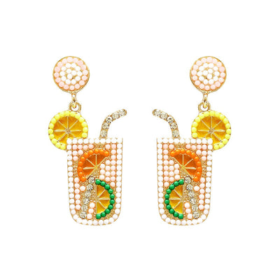 1 Pair Geometric Alloy Drop Earrings with Beaded Cocktail Glass Design