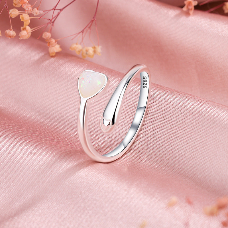 Heart Shape Sterling Silver Moonstone & Pearl Open Ring